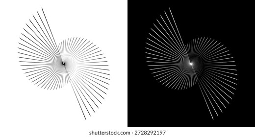 Líneas dinámicas abstractas del ritmo de ondas de sonido en espiral. Onda de sonido circular en espiral con ritmo de líneas. Líneas abstractas futuristas circulares, fondo blanco y negro.	
