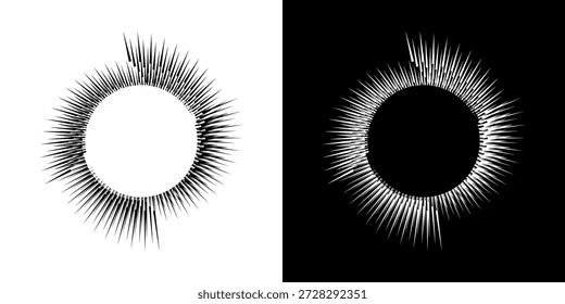 Dynamische abstrakte Spiral-Schallwellen-Rhythmuslinien. Kreisförmige Spirale Schallwelle Rhythmus von Linien. Zirkuläre futuristische abstrakte Linien, schwarz-weißer Hintergrund.	