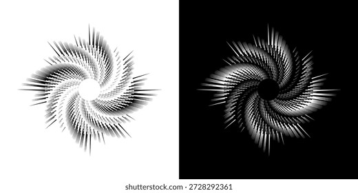 Dynamische abstrakte Spiral-Schallwellen-Rhythmuslinien. Kreisförmige Spirale Schallwelle Rhythmus von Linien. Zirkuläre futuristische abstrakte Linien, schwarz-weißer Hintergrund.	