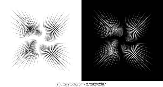 Líneas dinámicas abstractas del ritmo de ondas de sonido en espiral. Onda de sonido circular en espiral con ritmo de líneas. Líneas abstractas futuristas circulares, fondo blanco y negro.	