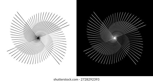 Dynamic abstract spiral sound wave rhythm lines. Circular spiral sound wave rhythm of lines. Circular futuristic abstract lines, black and white background.	