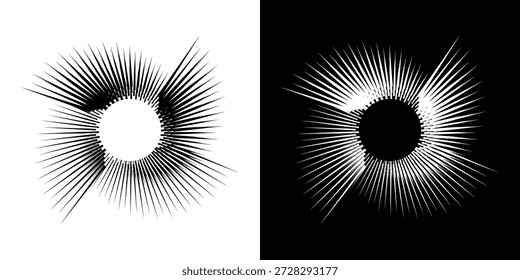 Dynamische abstrakte Spiral-Schallwellen-Rhythmuslinien. Kreisförmige Spirale Schallwelle Rhythmus von Linien. Zirkuläre futuristische abstrakte Linien, schwarz-weißer Hintergrund.