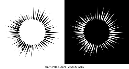 Líneas dinámicas abstractas del ritmo de ondas de sonido en espiral. Onda de sonido circular en espiral con ritmo de líneas. Líneas abstractas futuristas circulares, fondo blanco y negro.
