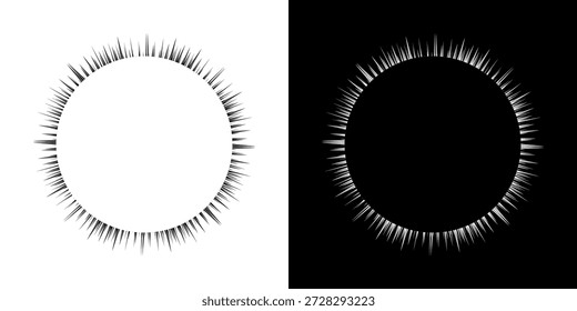 Dynamic abstract spiral sound wave rhythm lines. Circular spiral sound wave rhythm of lines. Circular futuristic abstract lines, black and white background.