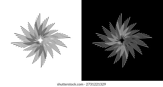 Líneas dinámicas abstractas del ritmo de ondas de sonido en espiral. Onda de sonido circular en espiral con ritmo de líneas. Líneas abstractas futuristas circulares, fondo blanco y negro.	

