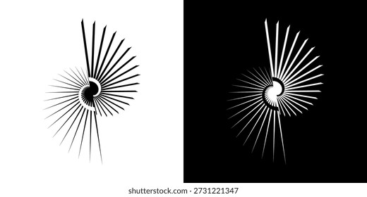 Linhas de ritmo de onda de som espiral abstrata dinâmica. Ritmo de onda de som espiral circular de linhas. Linhas abstratas futuristas circulares, fundo preto e branco.	
