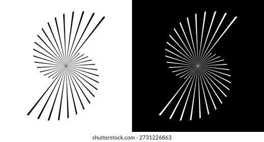 Dynamic abstract spiral sound wave rhythm lines. Circular spiral sound wave rhythm of lines. Circular futuristic abstract lines, black and white background.	
