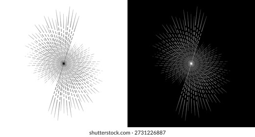 Líneas dinámicas abstractas del ritmo de ondas de sonido en espiral. Onda de sonido circular en espiral con ritmo de líneas. Líneas abstractas futuristas circulares, fondo blanco y negro.	
