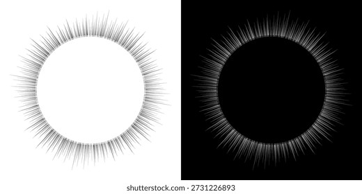 Líneas dinámicas abstractas del ritmo de ondas de sonido en espiral. Onda de sonido circular en espiral con ritmo de líneas. Líneas abstractas futuristas circulares, fondo blanco y negro.	
