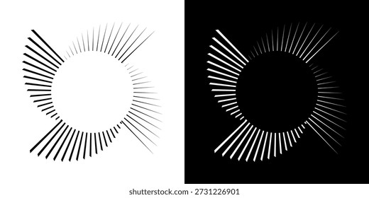 Linhas de ritmo de onda de som espiral abstrata dinâmica. Ritmo de onda de som espiral circular de linhas. Linhas abstratas futuristas circulares, fundo preto e branco.	

