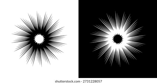 Líneas dinámicas abstractas del ritmo de ondas de sonido en espiral. Onda de sonido circular en espiral con ritmo de líneas. Líneas abstractas futuristas circulares, fondo blanco y negro.