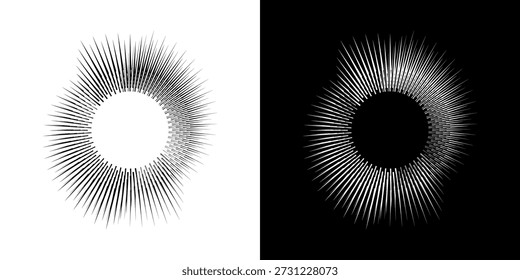 Líneas dinámicas abstractas del ritmo de ondas de sonido en espiral. Onda de sonido circular en espiral con ritmo de líneas. Líneas abstractas futuristas circulares, fondo blanco y negro.
