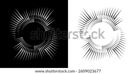 Dynamic abstract spiral sound wave rhythm lines. Circular spiral sound wave rhythm of lines. Circular futuristic abstract lines, black and white background.