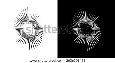 Dynamic abstract spiral sound wave rhythm lines. Circular spiral sound wave rhythm of lines. Circular futuristic abstract lines, black and white background.	