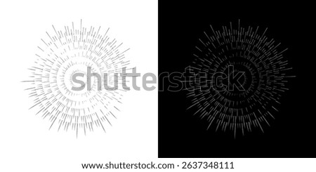 Dynamic abstract spiral sound wave rhythm lines. Circular spiral sound wave rhythm of lines. Circular futuristic abstract lines, black and white background.	
