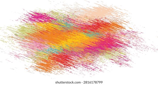 Dynamic abstract splash of multicolored paint in pink, orange, yellow, green, and purple hues on a black background