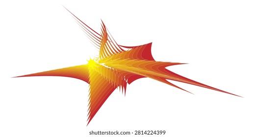 Dynamic abstract starburst fractal in red and yellow gradient conveying energy, motion, and modern digital design. Sharp spiky lines create a decorative, futuristic focal element suitable for backgrounds and branding.