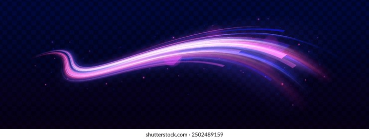 Dynamic Abstract Vector Art with Flowing Lines in Vibrant Pink, Purple, and Blue Hues on a Dark Background. Magic moving fast speed police lines. 