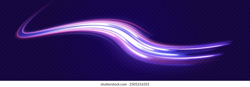 Dynamic Abstract Vector Art with Flowing Lines in Vibrant Pink, Purple, and Blue Hues on a Dark Background. Magic moving fast speed police lines.	