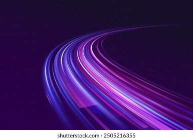 Dynamic Abstract Vector Art with Flowing Lines in Vibrant Pink, Purple, and Blue Hues on a Dark Background. Magic moving fast speed police lines.	