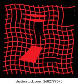 Dynamic abstract vector background with a distorted and glitched red grid on black. Excellent for futuristic, cyberpunk, gaming, and technology graphics.