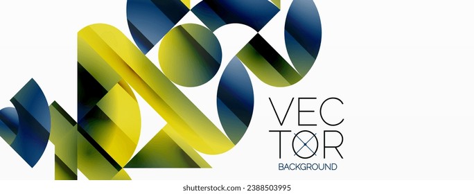 Dynamic abstract vector background. Harmonious fusion of circles, squares, and triangles. Geometric elements intertwine to create mesmerizing backdrop. Each shape contributes to kaleidoscope of forms