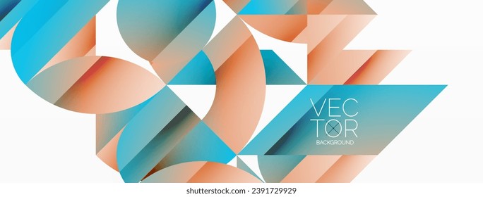 Dynamic abstract vector background. Harmonious fusion of circles, squares, and triangles. Geometric elements intertwine to create mesmerizing backdrop. Each shape contributes to kaleidoscope of forms