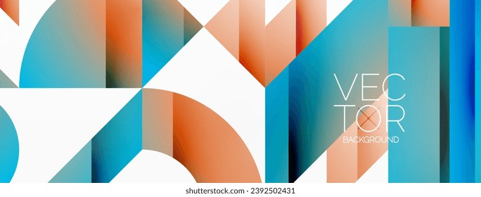 Dynamic abstract vector background. Harmonious fusion of circles, squares, and triangles. Geometric elements intertwine to create mesmerizing backdrop. Each shape contributes to kaleidoscope of forms