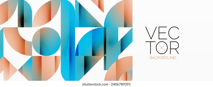 Dynamic abstract vector background. Harmonious fusion of circles, squares, and triangles. Geometric elements intertwine to create mesmerizing backdrop. Each shape contributes to kaleidoscope of forms