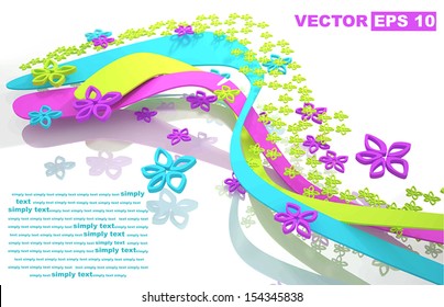 Dynamic abstract vector composition of colorful flowers and ribbons. Edit and insert your text.