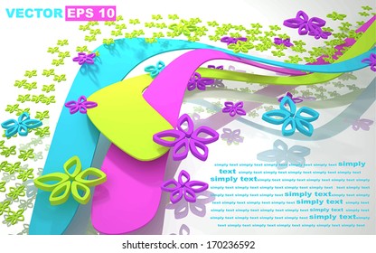 Dynamic abstract vector composition of colorful flowers and ribbons. Edit and insert your text. 