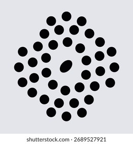A dynamic abstract vector illustration features black circles arranged in a geometric formation around a central oval shape. The minimalist design is isolated on a light gray background.

