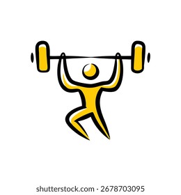 Dynamic abstract vector illustration of a person powerfully lifting a barbell representing strength and achievement.