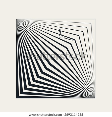 Dynamic, abstract vector illustration of a person ascending a geometric, spiraling staircase. A powerful symbol of the climb to success, personal growth, ambition, and career development.