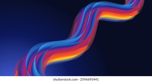  Dynamic abstract vector illustration with smooth fluid waves in blue, red, orange, and yellow gradients. Modern digital design for backgrounds, banners, presentations, and branding