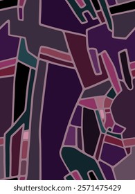 Dynamic Abstract Vector Pattern Inspired by Stained Glass in Soft Pink, Purple and Emerald Green Shades