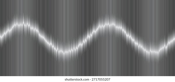 Um projeto de onda abstrata dinâmica com linhas verticais. A curva sinusoidal modula o brilho e cria uma ilusão óptica de movimento e profundidade. Ideal para temas de tecnologia, ciência e design.