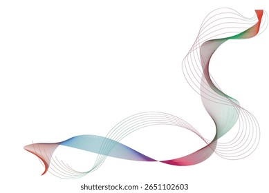 Dynamic abstract wave in multicolor tones of red, blue, green, and violet. Elegant flowing lines on white background, perfect for tech, creative, and modern visual designs