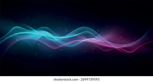 Dynamic abstract waves of light with a gradient from cyan to magenta, creating a sense of movement and energy.