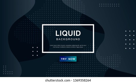 Dynamic abstract wavy background. Modern black fluid shape with geometric dots composition. Dark background vector illustration.