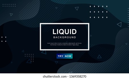 Dynamic abstract wavy background. Modern black fluid shape with geometric dots composition. Dark background vector illustration.