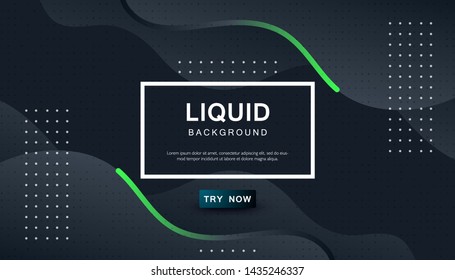 Dynamic abstract wavy background. Modern black fluid shape with geometric dots composition. Dark background vector illustration.