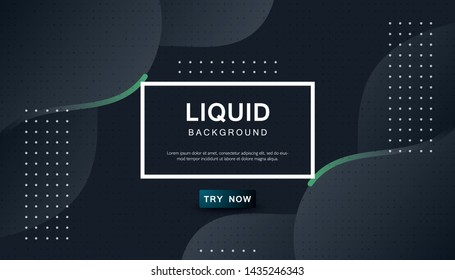 Dynamic abstract wavy background. Modern black fluid shape with geometric dots composition. Dark background vector illustration.