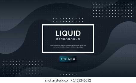 Dynamic abstract wavy background. Modern black fluid shape with geometric dots composition. Dark background vector illustration.