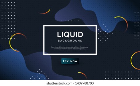 Dynamic abstract wavy background. Modern black and blue light fluid shape with geometric dots composition. Dark background vector illustration.