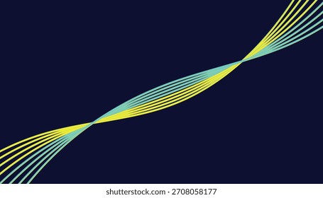 Líneas dinámicas abstractas amarillas y azules entrelazadas en azul oscuro