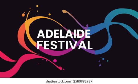 A dynamic Adelaide Festival logo featuring colorful fluid lines and vibrant splashes of color, symbolizing creativity and artistic expression at the festival