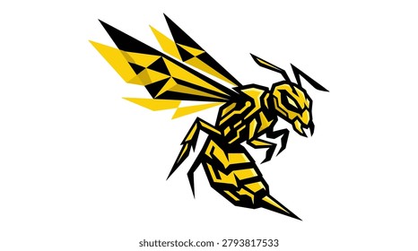 A dynamic and aggressive yellow jacket wasp illustration, perfect for sports team mascots, pest control services, and energetic branding.