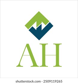 Dynamic "AH" logo in light green and blue, featuring arrows symbolizing growth, direction, and progress. Ideal for brands seeking a fresh, forward-thinking identity with an energetic and modern appeal
