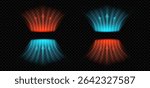 Dynamic air flow concept with neon wind arrows and temperature contrast. Blue red wave stream shows heat or cool breeze. Clean vector illustration for HVAC, AC, or purification themes.